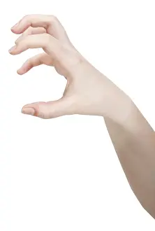 Side view of open claw palm hand gesture against white background