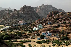 Framed Print : View of painted rocks by Jean Verame in the mountainous landscape of Tafraoute Framed Print : View of painted rocks by Jean Verame in the mountainous landscape of Tafraoute