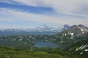 Category Mountain Landscapes Prints: View from Pauzhekta of Kurile Lake and the Ilinskaya volcano