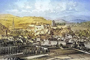 View of the pilgrimage town of Lourdes