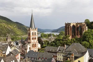 View from the Posten tower to the village with the evangelic church St