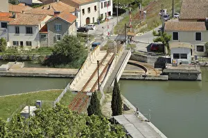 View of railway swing bridge over the Canal du Rhone a Sete