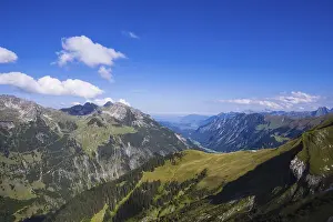 Category Mountain Landscapes Prints: View from the Rappenseehuette into the Stillachtal valley as far as Oberstdorf