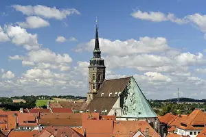 View from Reichenturm onto rooftops of old town with St