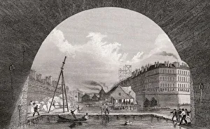 View of river Seine, Paris, antique steel engraved print