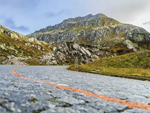 View of road Tremola to pass Gotthardpass