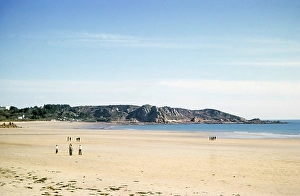 View of the rocky headland of the Palaeolithic site La Cotte de St Brelade, St Brelade Bay, Jersey, Channel Islands 1976, Europe