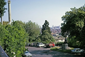 View over the roofs of the city to the Altar of the Fatherland, Altare della Patria, Rome, Italy, 1974, Europe
