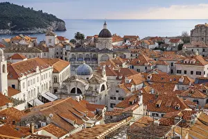 View over the roofs of old town Dubrovnik with church towers
