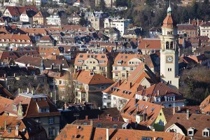 View over the roofs of Stuttgart with the Markus Church