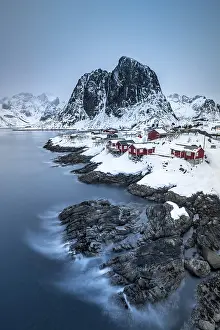 View of Rorbu fishing huts in Hamnoya