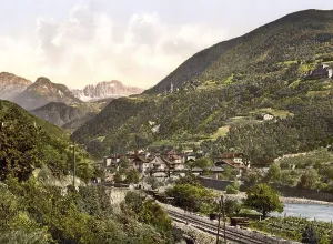 View of the rose garden, a mountain range of the Dolomites in South Tyrol