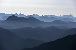 View from the Rotwandhaus of the main Alpine ridge towards Austria