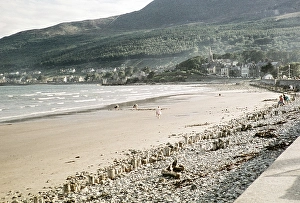 View of the sandy beach of the seaside resort of Newcastle, County Down, Northern Ireland, late 1950s, around 1960