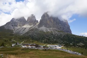 View of the Sassolungo group in the Dolomites