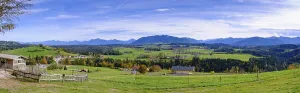View from the Schoenegger Kaesealm over the Ammergau Alps
