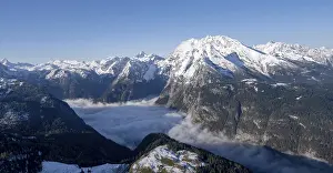 View of sea of clouds and snow-covered mountains