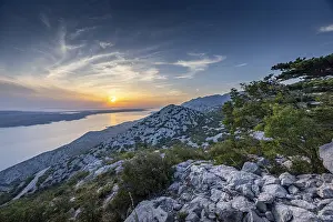 View of the sea and mountains at sunset