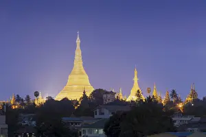 View of Shwedagon pagoda at dust, Yangon, Myanmar