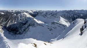 View of snow-covered mountain peaks