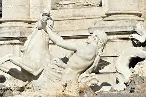Detail view of the statue "Horse with Triton"