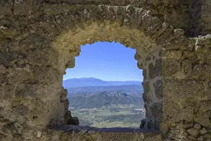 View from a stone arch, Queribus Cathar castle