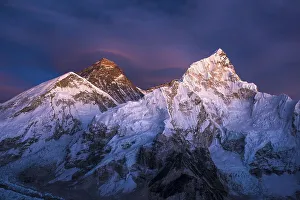 View at sundown from Kala Patthar on Mount Everest and Lhotse west flank