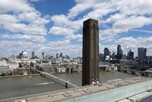View from the Tate Modern extension to the old power station tower and the city centre