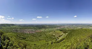 View from Teck Castle into the Lenningen valley with the municipality of Owen