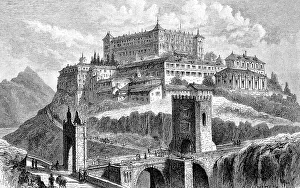 View of Toledo c. 1870, Spain, digitally restored reproduction of a 19th century original