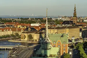 View from the tower of Christiansborg Castle Church to Copenhagen with Borsen