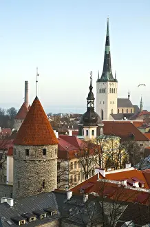 Framed Print : The top view on towers of an old city, Tallinn
