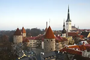 Framed Print : The top view on towers of old Tallinn