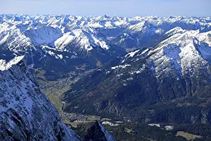 View of the Tyrolean Alps from the mountain station of the Zugspitz cable car