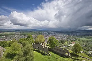 View over the upper Hohentwiel fortress ruins over the town of Singen