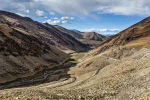 View of valley with road near Tanglang la Pass