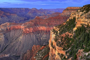 Category Mountain Landscapes Prints: View of Vishnu Temple at sunset from Yavapai Point