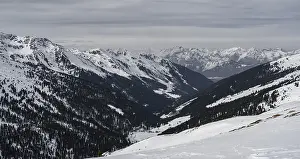 View of the Wattental, snow-covered mountains