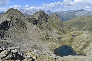 View from the Weisse Spitze to the mountain lakes on the way from the Brugger Alm