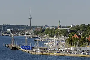 View over the west bank of the inner fjord of Kiel with Duesternbrook Marina
