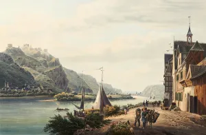 View from the wine village of Hammerstein to Andernach, Rhineland-Palatinate, Germany, view around 1830, digitally restored reproduction of a 19th century model by Johann Ludwig Bleuler (12 February 1792 - 28 March 1850)