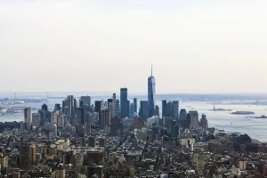 View from above on One World Trade Center and skyscrapers in the financial district