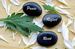 Top view of Zen stones with Pause