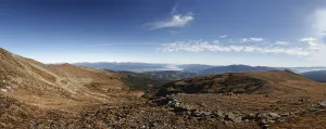 View from Zirbitzkogel mountain across the valley towards Obdach