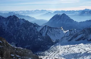 View from the Zugspitze in the Alps