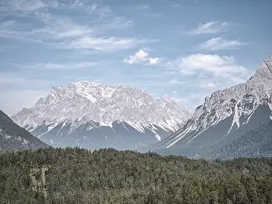 View of the Zugspitze massif in the Wetterstein Mountains of the Alps in Germany
