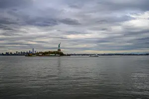 Views on New York Harbor, Manhattan and Statue of Liberty from the Liberty State Park