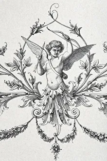Vignette with Cupid and tendrils