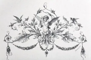 Vignette with Cupid and tendrils