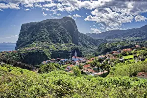 The village of Faial with a view of the landmark Eagle Rock from the Miradouro do Fortim viewpoint